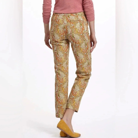 Cartonnier by Anthropologie Persimmon Paisley Cropped Pants Size 2 - Picture 2 of 10
